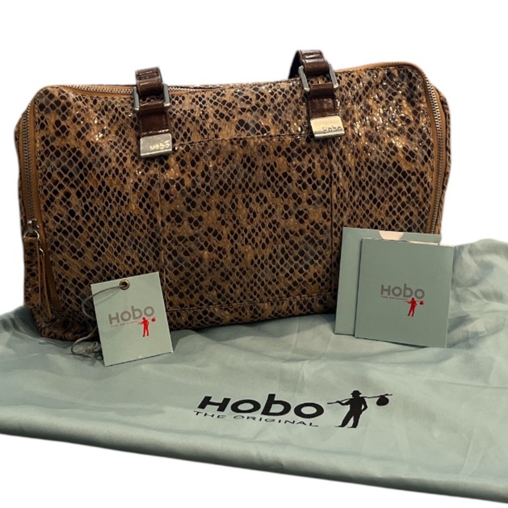 New HOBO Original Brown Snakeskin Satchel Top Handle Handbag